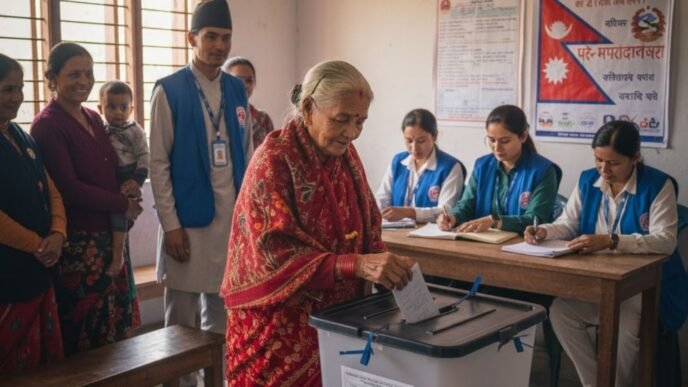 Voters across Nepal participate in the democratic process, protected by the country's largest-ever election security deployment.